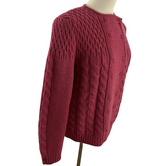 Vintage Robert Scott Ltd Women's L Wool Sweater Cable Knit Button Front Pink - Picture 4 of 8